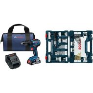 BOSCH GSB18V-490B12 18V EC Brushless 1/2 In. Hammer Drill/Driver Kit with (1) 2.0 Ah SlimPack Battery&BOSCH 91-Piece Drilling and Driving Mixed Set MS4091