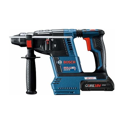  Bosch GBH18V-26K25 18V Brushless SDS-plus® Bulldog™ 1 In. Rotary Hammer Kit with (2) CORE18V 4.0 Ah Compact Batteries, Blue