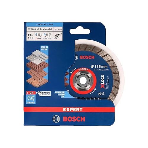  Bosch Professional 1x EXPERT MultiMaterial X-LOCK Diamond Cutting Disc (for Concrete, Brick, Soft Stone, Roof Tile, Ø 115 x 22.23 mm, Accessory Angle Grinder)