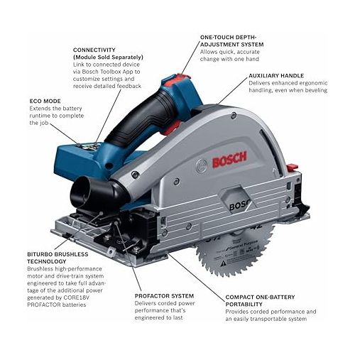  BOSCH GKT18V-20GCL PROFACTOR 18V Connected-Ready 5-1/2 In. Track Saw with Plunge Action (Bare Tool)