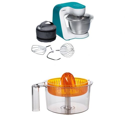  Bosch MUM54D00 Kuechenmaschine StartLine (900 W, 3,9 L Edelstahl-Ruehrschuessel, einfaches Handling /Verstauloesung) dynamic blau + Zitruspresse transparent mit orangem Presskegel