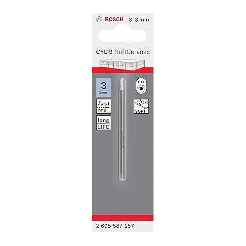  Bosch Professional 1x CYL-9 SoftCeramic Tile Drill Bit (for soft ceramic tiles, Ø 3 x 70 mm, Accessories drill driver)