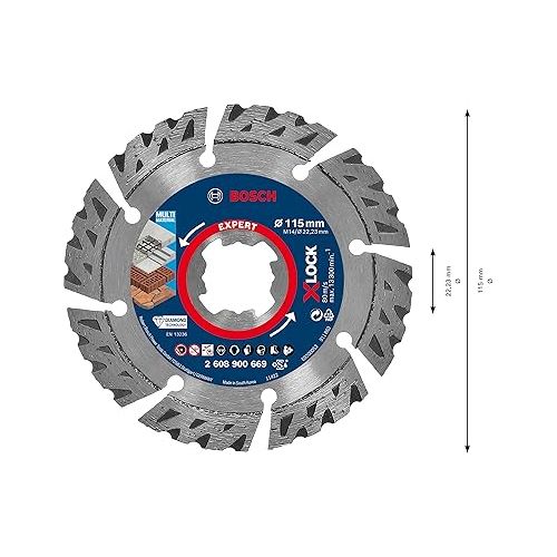  Bosch Professional 1x Expert MultiMaterial X-LOCK Diamond Cutting Disc (for Concrete, Ø 115 mm, Accessories Small Angle Grinder)