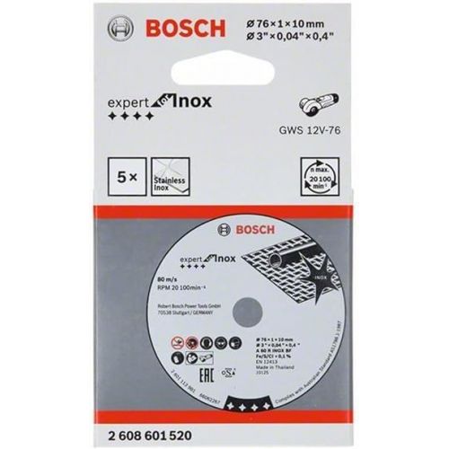  Bosch Professional 2608601520, 5 Expert for INOX Cutting Discs (for Stainless Steel, 76 x 10 x 1 mm, Accessories for Angle Grinders), Gray