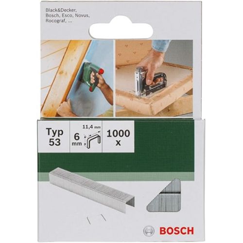  Bosch 1000x Fine Wire Staples Type 53 (Textiles, Carpet, Acoustic panels, Lawn carpet, 11.4 x 0.74 x 6 mm, Accessories Tacker, Staple Gun)