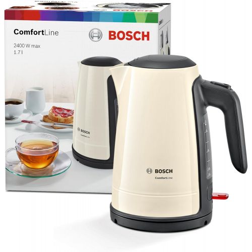  Bosch Hausgerate TWK6A017 ComfortLine Wasserkocher (2400 Watt, 1,7 Liter, 1-Tassen-Funktion), Creme/black Grey