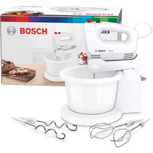  Bosch Hausgerate Bosch MFQ2600W CleverMixx Handruehrer, 375 Watt, Schuessel mit Geratestander, 4 Stufen, weiss/rot