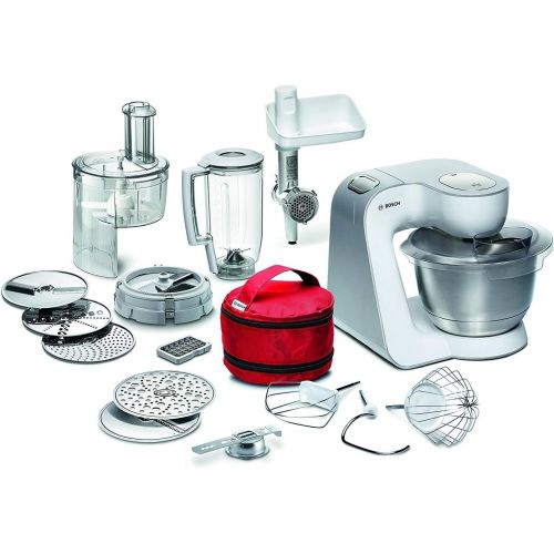  Bosch Hausgerate Bosch MUM5 CreationLine Kuechenmaschine MUM542710DE, vielseitig einsetzbar, grosse Edelstahl-Schuessel (3,9l), diverses Zubeoehr wie Fleischwolf, Wuerfelschneider, 900 W, weiss/silber