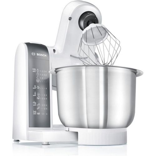  Bosch Hausgerate Bosch MUM48120DE Kuechenmaschine 600 W, 3,9 L Edelstahlruehrschuessel, Durchlaufschnitzler, Mixer-Aufsatz, weiss