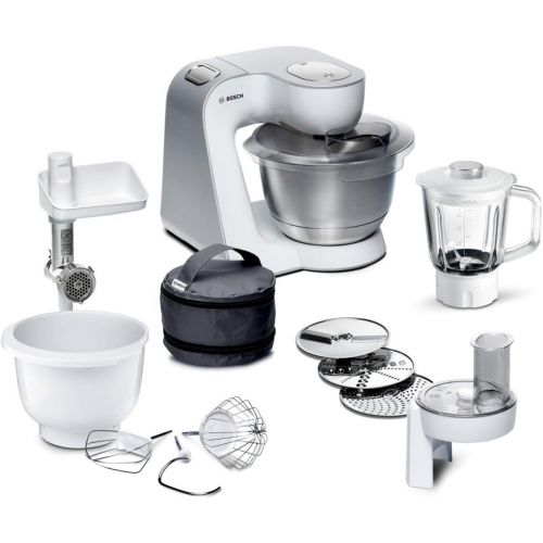  Bosch Hausgerate Bosch MUM5 CreationLine Kuechenmaschine MUM5824C, vielseitig einsetzbar, grosse Edelstahl-Schuessel (3,9l), Glaxmixer, Durchlaufschnitzler, Fleischwolf, 1000 W, weiss/silber