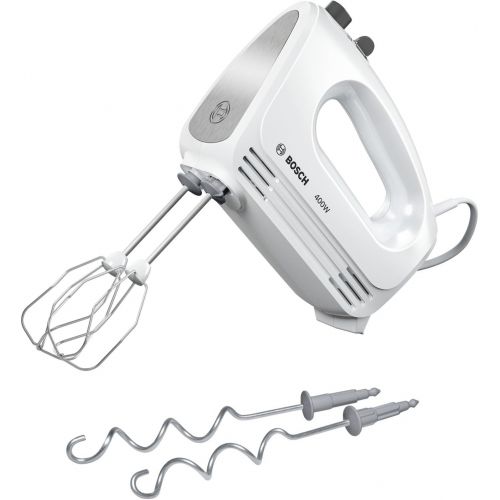  Bosch Hausgerate Bosch MFQ24200 Handruehrer, moderne Motortechnik, 2 Tubobesen, 2 Edelstahl-Knethaken, 4 Geschwindigkeitsstufen, 400 W, weiss/silber