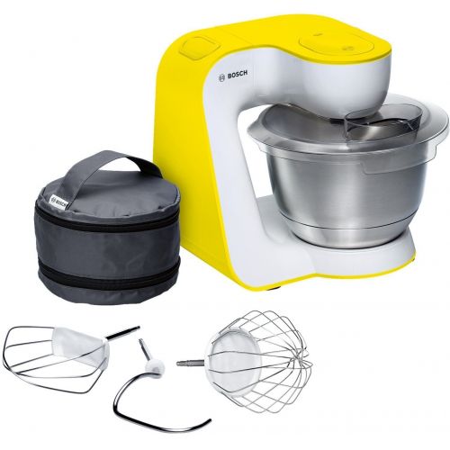  Bosch Hausgerate Bosch MUM5 StartLine Kuechenmaschine MUM54Y00, vielseitig einsetzbar, grosse Edelstahl-Schuessel (3,9l), Patisserie-Set aus Edelstahl, spuelmaschinenfest, 900 W, weiss/gelb