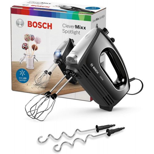  Bosch Hausgerate Bosch MFQ2520B CleverMixx Spotlight Handruehrer, 500 W, LED-Beleuchtung, 4 Stufen, schwarz/silber
