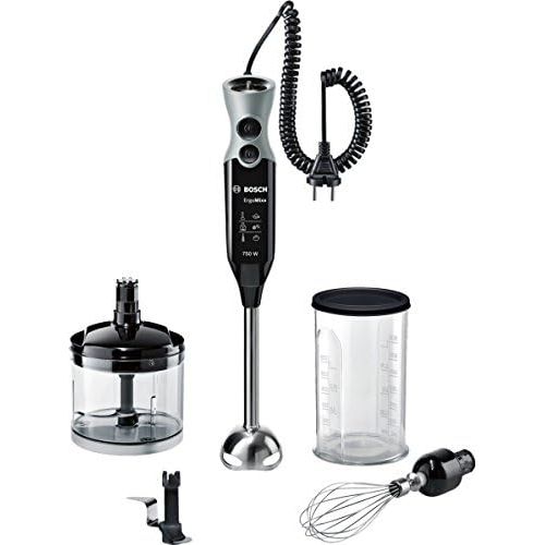  Bosch Hausgerate Bosch MSM67170 ErgoMixx Stabmixer-Set (Edelstahl-Mixfuss, Spiralkabel, Zerkleinerer, Schneebesen, Mixbecher, 12 Geschwindigkeitsstufen, 750 Watt) schwarz/grau