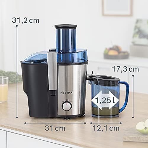  Bosch Hausgerate Bosch MES3500 Entsafter VitaJuice 3 700 W, XL-Einfuellschacht, Edelstahl-Microfilter-Sieb, Saftauslauf und Gehause aus Edelstahl, Ausgiesser mit DripStop, blau / silber