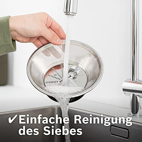  Bosch Hausgerate Bosch MES3500 Entsafter VitaJuice 3 700 W, XL-Einfuellschacht, Edelstahl-Microfilter-Sieb, Saftauslauf und Gehause aus Edelstahl, Ausgiesser mit DripStop, blau / silber