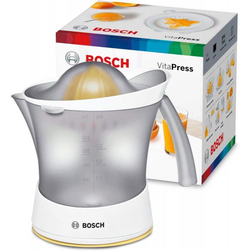  Bosch Hausgerate Bosch MCP3500N Zitruspresse (25 W, hohe Saftausbeute, abnehmbarer Saftbehalter 0,8 l, Fruchtfleisch-Regulierung) weiss/sommergelb