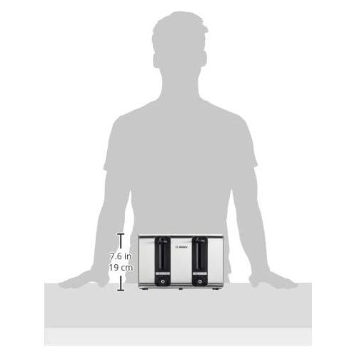 Bosch Hausgerate Bosch TAT7S45 4-Schlitz-Toaster Edelstahl mit Silikon, max. 1800 W, Auftau- und Aufknusperfunktion, stufenloser Roestgradwahler, grau/schwarz