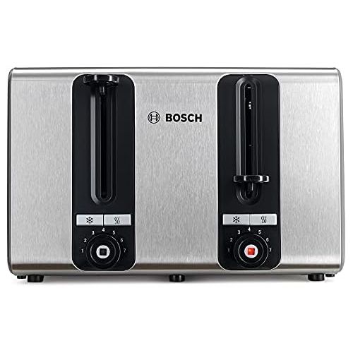  Bosch Hausgerate Bosch TAT7S45 4-Schlitz-Toaster Edelstahl mit Silikon, max. 1800 W, Auftau- und Aufknusperfunktion, stufenloser Roestgradwahler, grau/schwarz