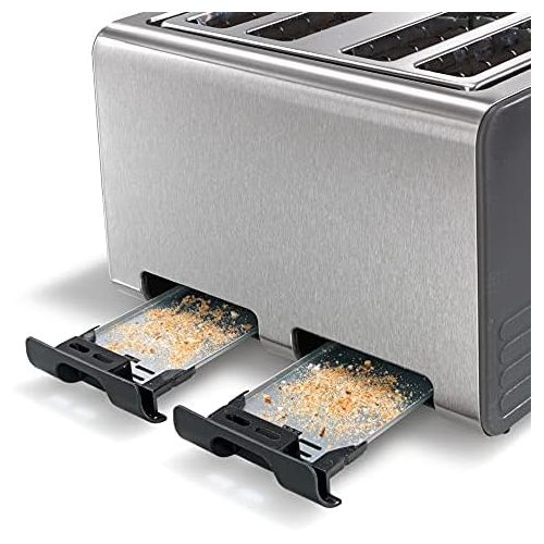  Bosch Hausgerate Bosch TAT7S45 4-Schlitz-Toaster Edelstahl mit Silikon, max. 1800 W, Auftau- und Aufknusperfunktion, stufenloser Roestgradwahler, grau/schwarz