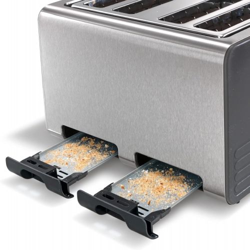  Bosch Hausgerate Bosch TAT7S45 4-Schlitz-Toaster Edelstahl mit Silikon, max. 1800 W, Auftau- und Aufknusperfunktion, stufenloser Roestgradwahler, grau/schwarz