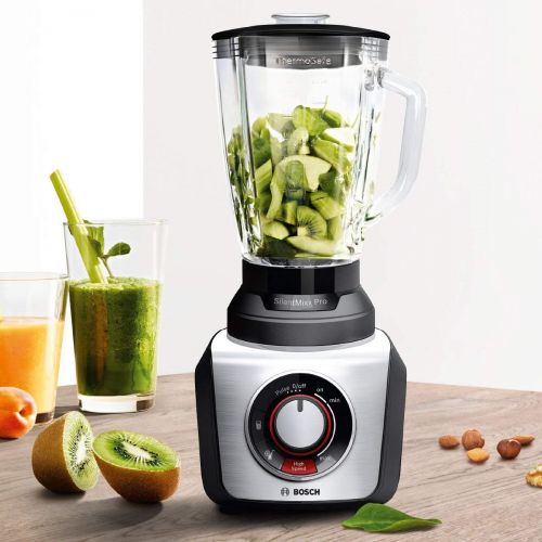  Bosch MMB66G5MDE Standmixer SilentMixx Pro, ThermoSafe Glas, 3 Automatikprogramme, Kunststoff, Schwarz/edelstahl Gebuerstet