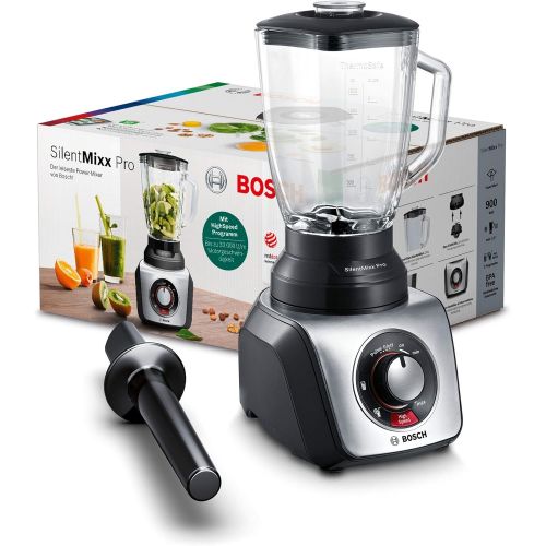  Bosch MMB66G5MDE Standmixer SilentMixx Pro, ThermoSafe Glas, 3 Automatikprogramme, Kunststoff, Schwarz/edelstahl Gebuerstet