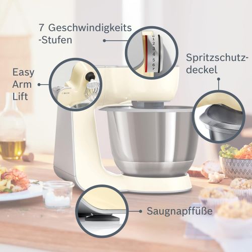  Bosch MUM5 MUM58L20 CreationLine Kuechenmaschine (1000 W, 3 Ruehrwerkzeuge Edelstahl, spuelmaschinenfest, Ruehrschuessel 3,9 Liter, max Teigmenge 2,7kg, Durchlaufschnitzler 3 Scheiben,