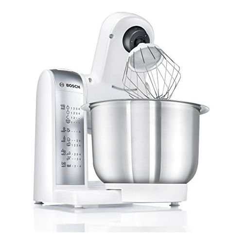  Bosch MUM4 MUM4880 Kuechenmaschine (600 W, 3 Ruehrwerkzeuge aus Edelstahl, spuelmaschinengeignet, Ruehrschuessel, max Teigmenge: 2,0kg, Durchlaufschnitzler, Mixeraufsatz, Fleischwolf, Z