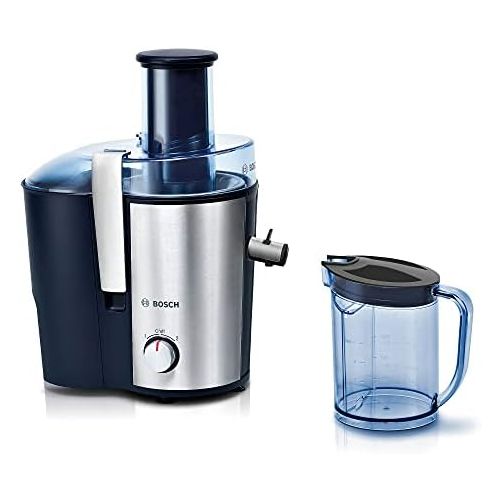  Bosch MES3500 Entsafter VitaJuice 3 700 W, XL-Einfuellschacht, Edelstahl-Microfilter-Sieb, Saftauslauf und Gehause aus Edelstahl, Ausgiesser mit DripStop, blau / silber