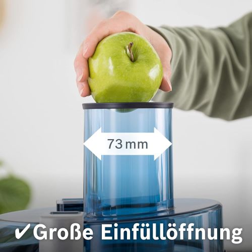  Bosch MES3500 Entsafter VitaJuice 3 700 W, XL-Einfuellschacht, Edelstahl-Microfilter-Sieb, Saftauslauf und Gehause aus Edelstahl, Ausgiesser mit DripStop, blau / silber