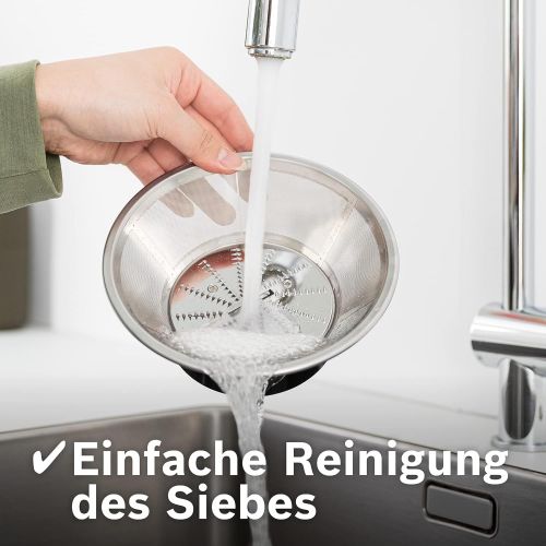  Bosch MES3500 Entsafter VitaJuice 3 700 W, XL-Einfuellschacht, Edelstahl-Microfilter-Sieb, Saftauslauf und Gehause aus Edelstahl, Ausgiesser mit DripStop, blau / silber