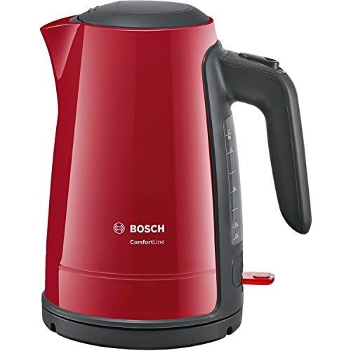  Bosch TWK6A014 Wasserkocher ComfortLine, 1-Tassen-Funktion, Dampfstopp-Automatik, entnehmen Kalkfilter, 2400 W, rot / anthrazit