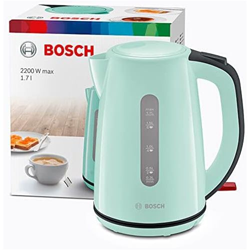  Bosch TWK7502 Wasserkocher kabellos, 2200 W, mint tuerkis/ schwarz-grau