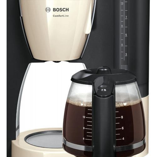  Bosch Hausgerate Bosch TKA6A047 ComfortLine Filterkaffeemaschine (1200 Watt, Glas-Kanne, automatische Abschaltung) Creme/black Grey