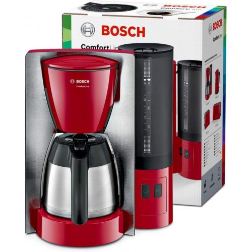  Bosch Hausgerate Bosch TKA6A684 ComfortLine Kaffeemaschine, 1200 W, Edelstahl-Thermokanne,1 l, Aroma+ Taste, Edelstahl/rot