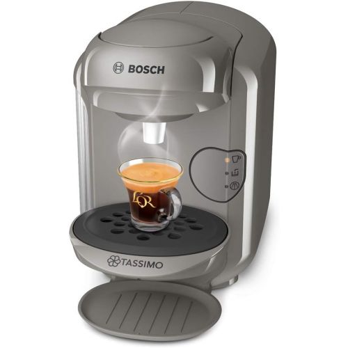  Bosch Hausgerate Bosch Tassimo Vivy 2 Kapselmaschine TAS1406, ueber 40 Getranke, vollautomatisch, einfache Zubereitung, platzsparend, Behalter 0,7 L, 1300 Watt, sandgrau/anthrazit