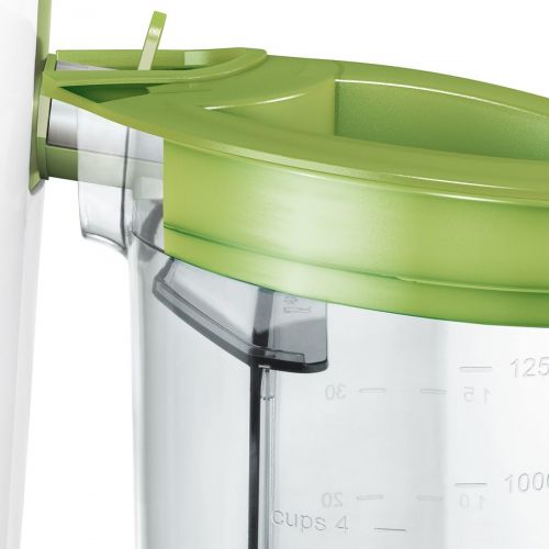  Bosch Hausgerate Bosch MES25G0 Entsafter VitaJuice 2 700 W, XL-Einfuellschacht, Edelstahl-Microfilter-Sieb, Ausgiesser mit DripStop, weiss / apfelgruen