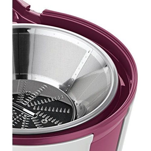  Bosch Hausgerate Bosch MES25C0 Entsafter VitaJuice 2 700 W, XL-Einfuellschacht, Edelstahl-Microfilter-Sieb, Ausgiesser mit DripStop, weiss / cherry cassis