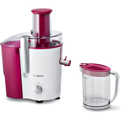  Bosch Hausgerate Bosch MES25C0 Entsafter VitaJuice 2 700 W, XL-Einfuellschacht, Edelstahl-Microfilter-Sieb, Ausgiesser mit DripStop, weiss / cherry cassis