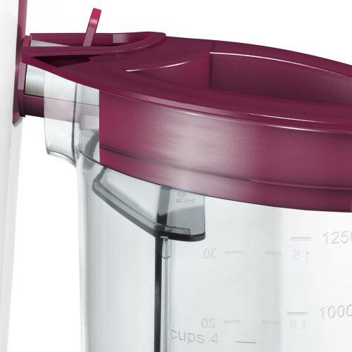  Bosch Hausgerate Bosch MES25C0 Entsafter VitaJuice 2 700 W, XL-Einfuellschacht, Edelstahl-Microfilter-Sieb, Ausgiesser mit DripStop, weiss / cherry cassis