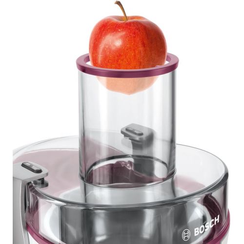  Bosch Hausgerate Bosch MES25C0 Entsafter VitaJuice 2 700 W, XL-Einfuellschacht, Edelstahl-Microfilter-Sieb, Ausgiesser mit DripStop, weiss / cherry cassis