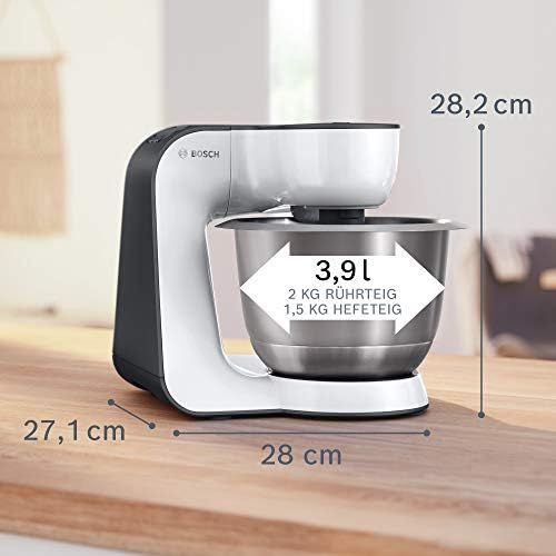  [아마존베스트]Bosch Hausgerate Bosch MUM5 StartLine Food Processor MUM50E32DE, Versatile, Large Stainless Steel Bowl (3.9 Litres), Dishwasher Safe, Mixer, Flow Shredder, 800 W, White/Black