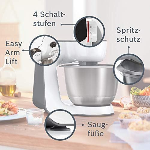  [아마존베스트]Bosch Hausgerate Bosch MUM5 StartLine Food Processor MUM50E32DE, Versatile, Large Stainless Steel Bowl (3.9 Litres), Dishwasher Safe, Mixer, Flow Shredder, 800 W, White/Black