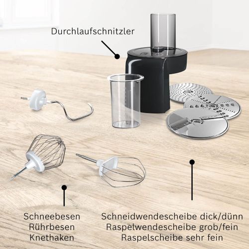  [아마존베스트]Bosch Hausgerate Bosch MUMS2EB01 Food Processor MUM Series 2, 700 W, 3.8 L Stainless Steel Bowl, Continuous Shredder and 3 Slices, Patisserie Set Stainless Steel, Black