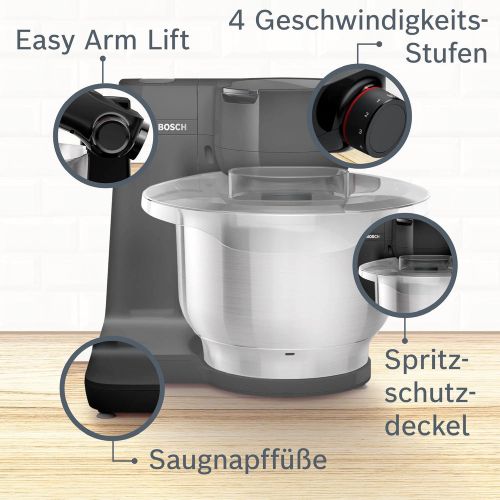  [아마존베스트]Bosch Hausgerate Bosch MUMS2EB01 Food Processor MUM Series 2, 700 W, 3.8 L Stainless Steel Bowl, Continuous Shredder and 3 Slices, Patisserie Set Stainless Steel, Black