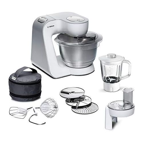  [아마존베스트]Bosch Hausgerate Bosch MUM5 CreationLine Food Processor MUM58227, Versatile, Large Stainless Steel Bowl (3.9 Litres), Continuous Shredder, Glass Mixer, 1000 W, White/Silver