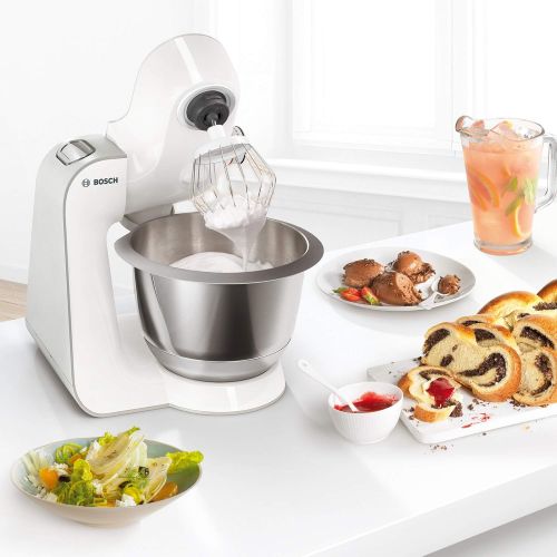  [아마존베스트]Bosch Hausgerate Bosch MUM5 CreationLine Food Processor MUM58227, Versatile, Large Stainless Steel Bowl (3.9 Litres), Continuous Shredder, Glass Mixer, 1000 W, White/Silver