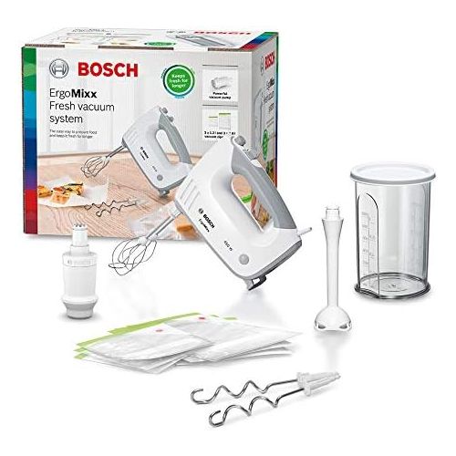  [아마존베스트]Bosch Hausgerate Bosch MFQ364V0 Ergomixx Hand Stirrer, Vacuum System, 450 W, Vacuum Pump, Bags and Boxes, Mixing Stick, White