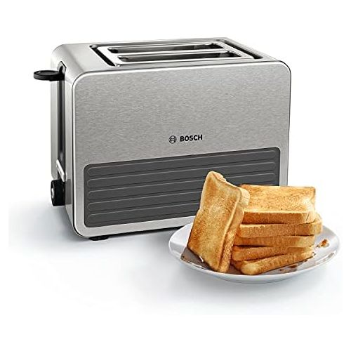  [아마존베스트]Bosch Hausgerate Bosch TAT7S25 Compact Toaster, Defrosting/Crinkle Function, Automatic Bread Centre, Automatic Shut-Off, 1050 W, Stainless Steel/Black